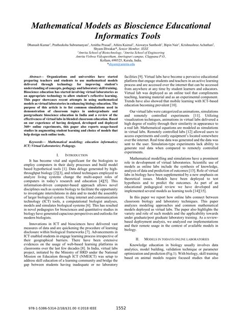 (PDF) Mathematical Models as Bioscience Educational Informatics Tools