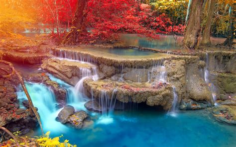 landscape, Waterfall, Nature, Trees, Thailand, Fall, Colorful, Tropical ...