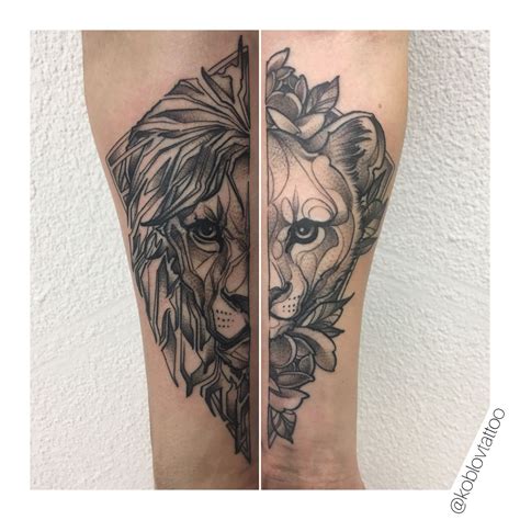 Lion And Lioness Couple Tattoos