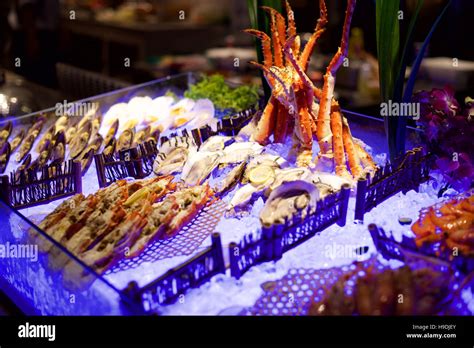 Seafood buffet in a restaurant Stock Photo - Alamy