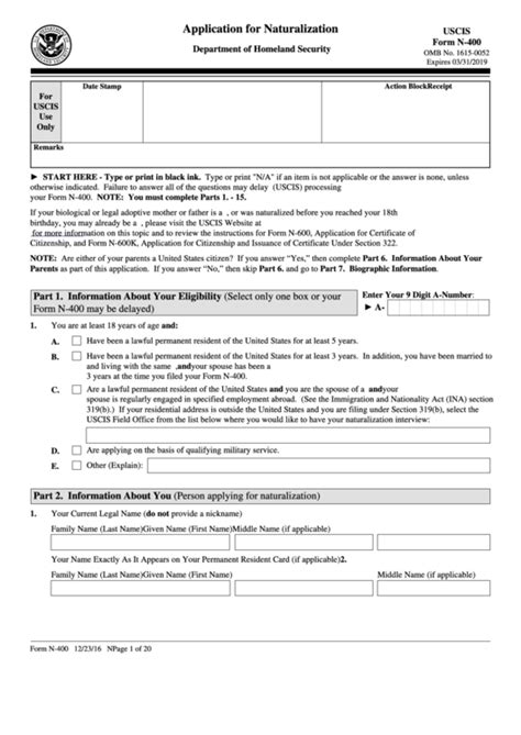 Fillable Form N 400 Application For Naturalization U S Citizenship ...