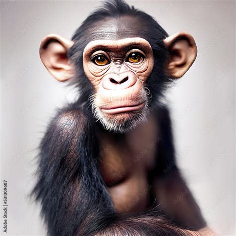 Studio portrait of cute smiling baby chimpanzee Stock Illustration ...