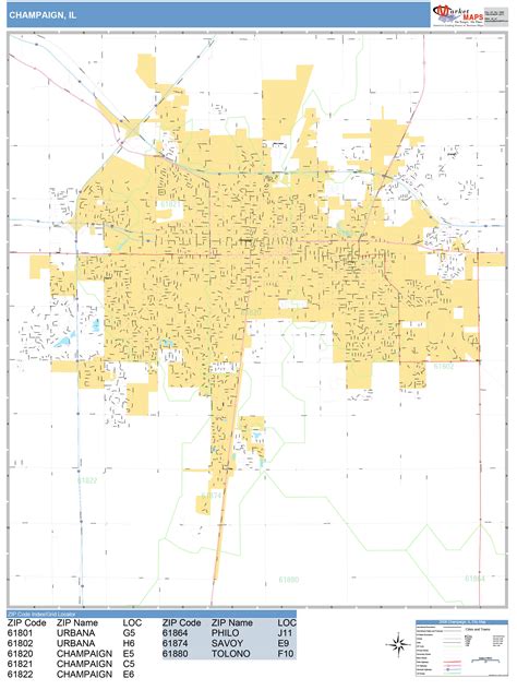 Champaign Illinois Wall Map (Basic Style) by MarketMAPS - MapSales.com