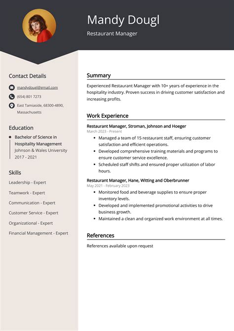 Experienced Restaurant Manager Resume Example (Free Guide)