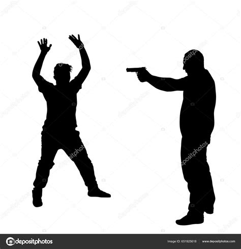 Policeman Officer Gun Arrest Disarms Criminal Man Hands Vector ...