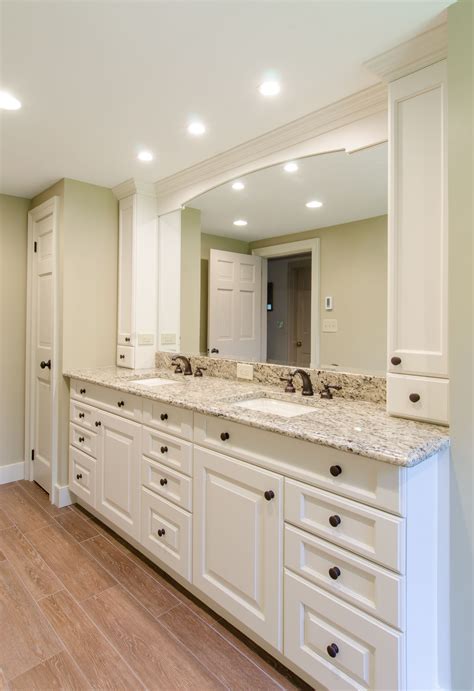 White Bathrooms - White cabinetry with a granite countertop, square ...