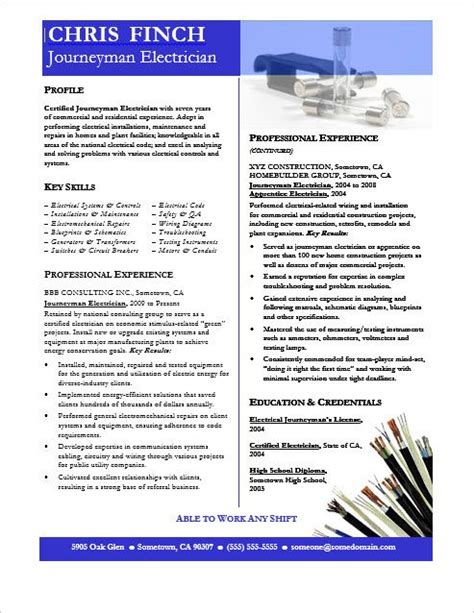 Sample resume for a journeyman electrician - Resume Samples