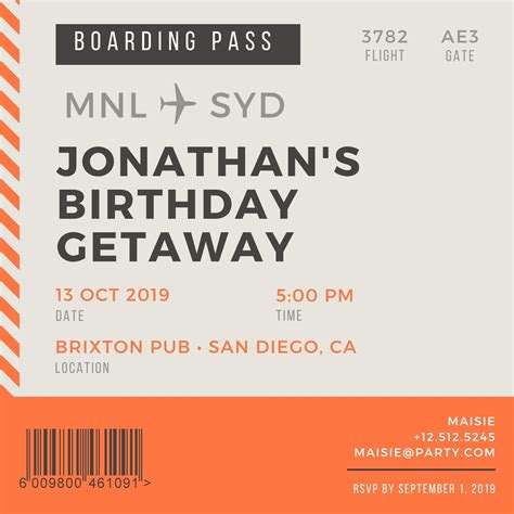 Airline Ticket Template Invitation