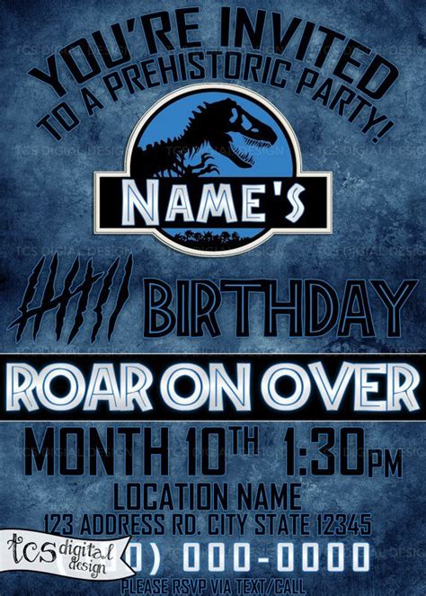 Personalized Birthday Invitation Jurassic Park Themed Printable Digital ...