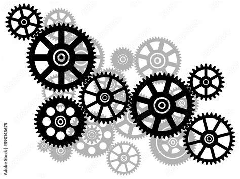 Cogwheel Gear Mechanism. Black silhouette gears on a white background ...