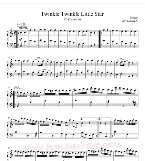 Mozart – Twinkle Twinkle Little star sheet music in PDF/Midi