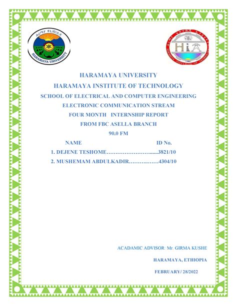 Asella FBC Report 90.0 FM4 - HARAMAYA UNIVERSITY HARAMAYA INSTITUTE OF ...