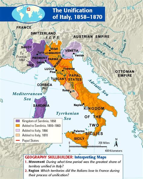 Unification of Italy Map | Italy history, European history, Italy map