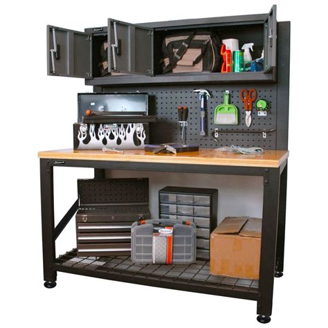 Homak Garage Series 5 ft. Industrial Steel Workbench with Cabinet ...