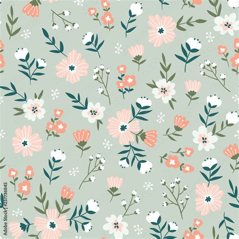 Trendy seamless floral pattern. Fabric design with simple flowers ...