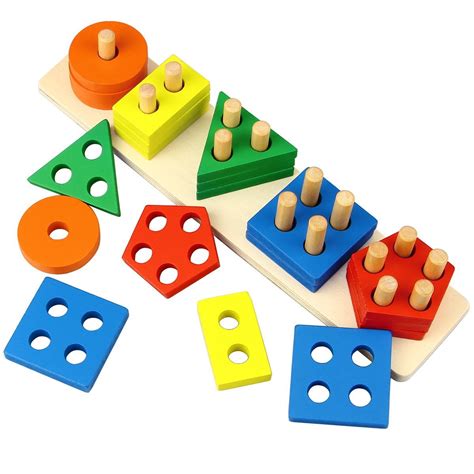 Dreampark Wooden Educational Toys, Wooden Shape Color Sorting Preschool ...