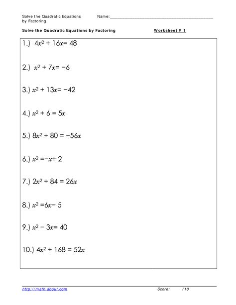 Solving Quadratic Equations by Factoring Worksheet Answers ...