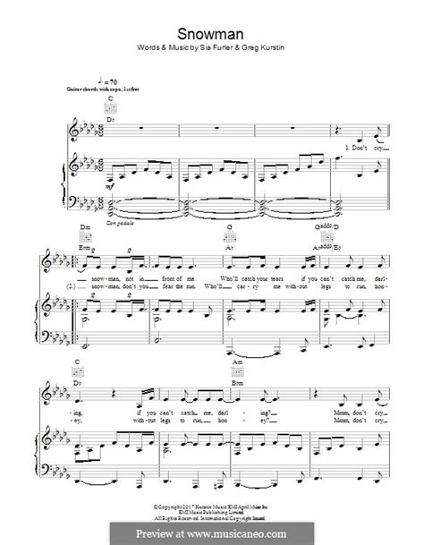 Snowman (Sia) by G. Kurstin, S. Furler - sheet music on MusicaNeo