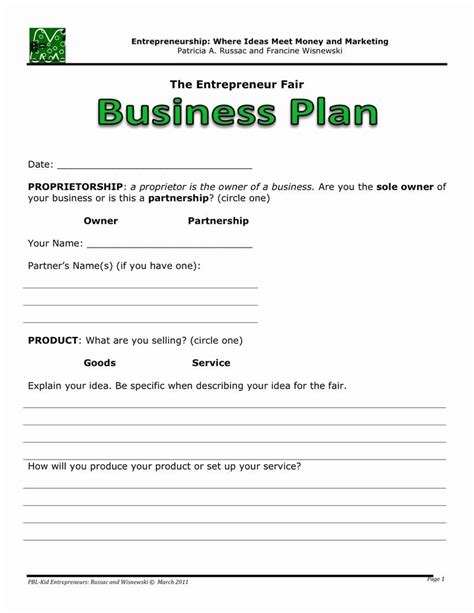 Business Plan Template Free Printable