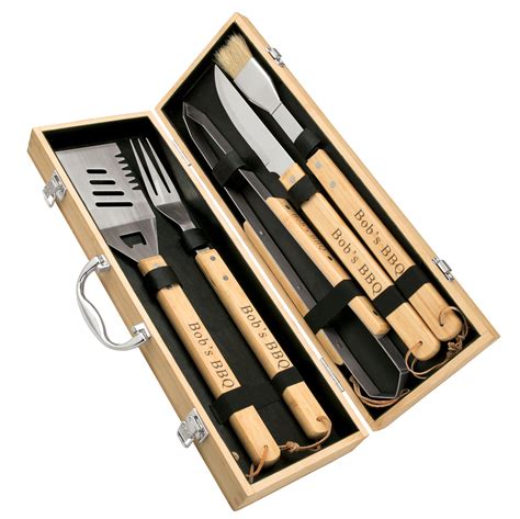 5-Piece BBQ Grilling Tools Utensil Set with Premium Metal Handle Bamboo ...