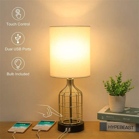 Touch Control Table Lamp with 2 USB Charging Ports, Boncoo 3 Way ...