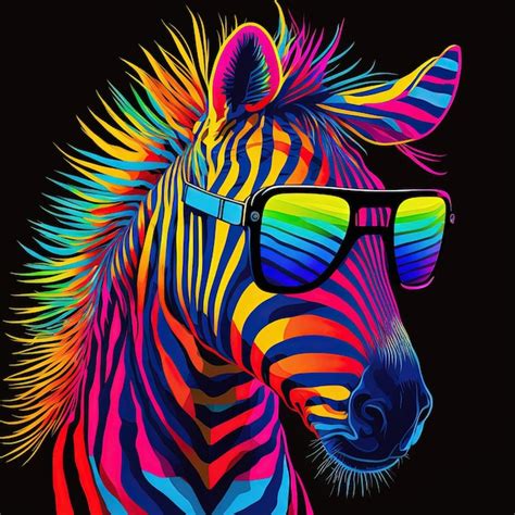 Premium Photo | Cool colorful neon zebra in sunglasses generative ai ...