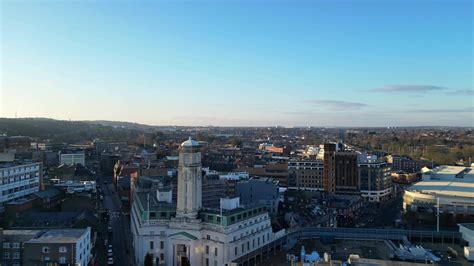 Aerial Footage of Central Luton City of England United Kingdom. The ...