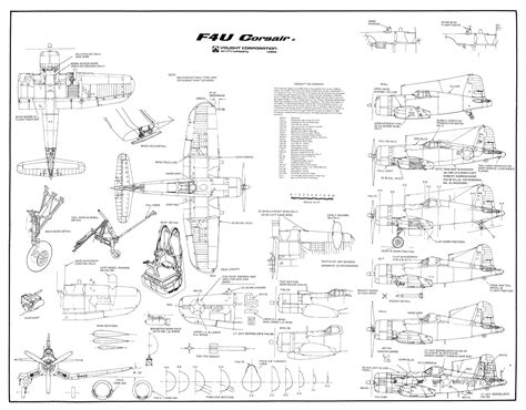 Vought F4U Corsair Blueprint - Download free blueprint for 3D modeling