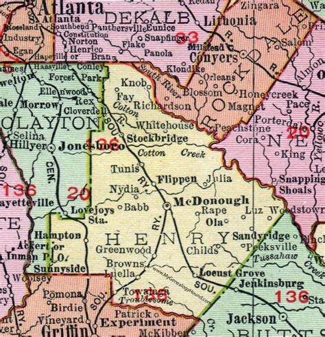 Henry County, Georgia, 1911, Map, McDonough, Stockbridge, Flippen, Hampton