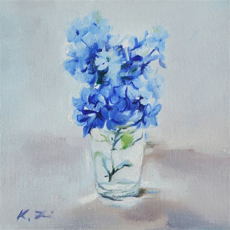 Original Oil Still Life Blue Flowers Painting Home Decor Wall - Etsy