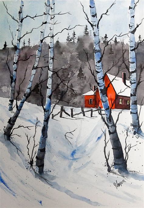 image 0 | Peinture paysage d'hiver, Paysage hiver aquarelle, Peinture ...