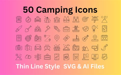 Camping Icon Set 50 Outline Icons - SVG And AI Files