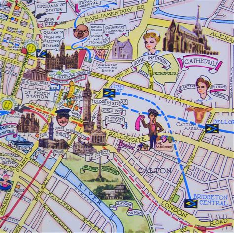 Pictorial Map City Of Glasgow Scotland Vintage 1970s Great Britain ...