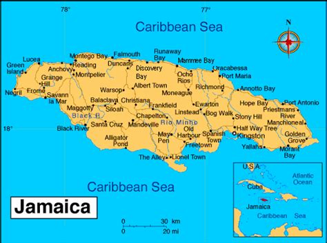 1 Map of Jamaica showing major cities. Insert shows Jamaica relative to ...