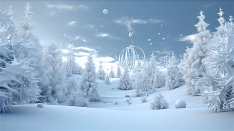 Winter Wonderland Besneeuwde Landen Behang, 3d Render Abstracte Winter ...