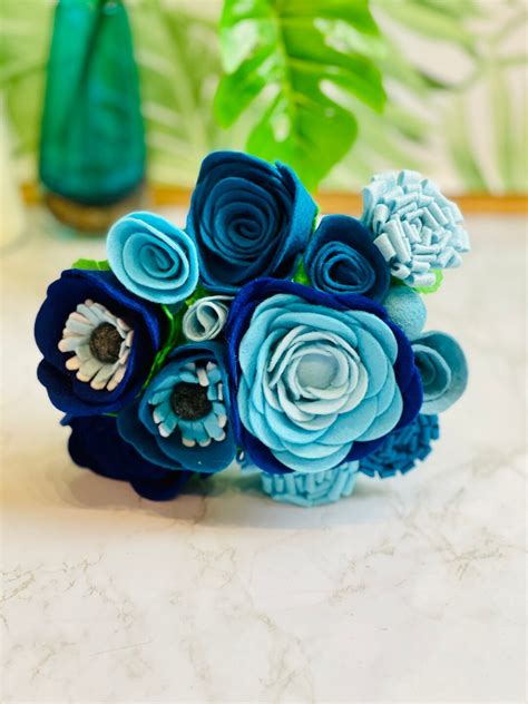 Blue Felt Flowers - Etsy