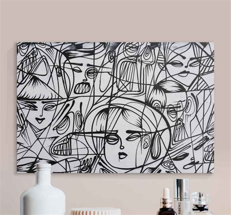 Black and white abstract faces canvas art - TenStickers