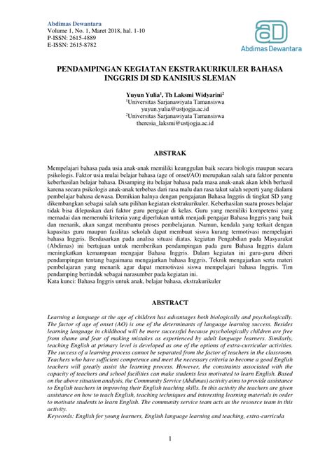 (PDF) Pendampingan Kegiatan Ekstrakurikuler Bahasa Inggris di SD ...