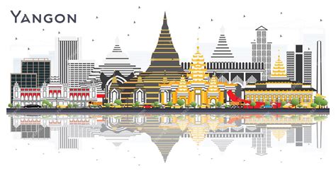 Premium Vector | Yangon Myanmar City Skyline with Gray Buildings and ...