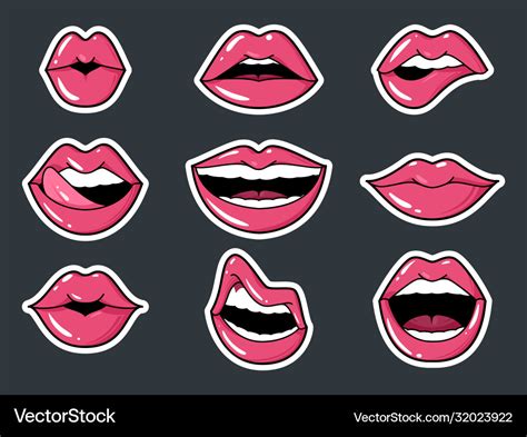 Lip stickers set patch female lips Royalty Free Vector Image