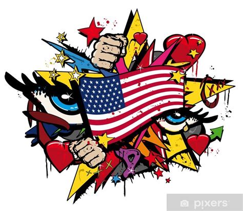 Sticker Graffiti USA flag pop art illustration - PIXERS.NET.AU