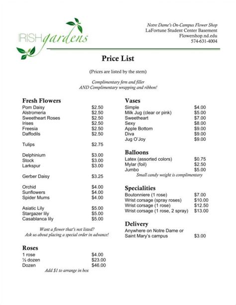 9+ Retail Price List Templates - Free Word, Pdf, Excel Format Flower ...