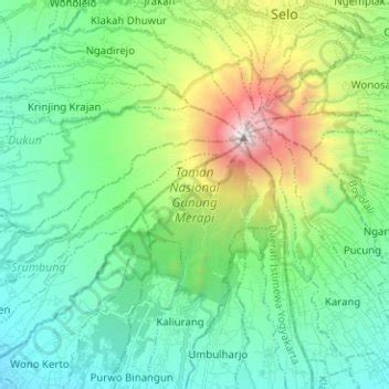 Gunung Merapi National Park topographic map, elevation, terrain