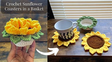 EASY Crochet Sunflower Coasters in a Basket | Crochet Sunflower ...