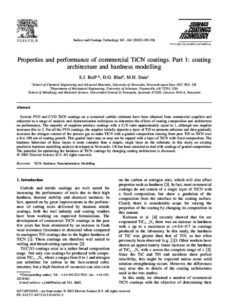 (PDF) Properties and performance of commercial TiCN coatings. Part 1 ...