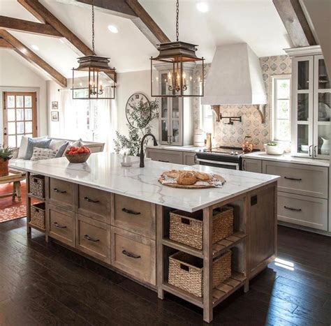 lt. wood cabinets flanking white cooktop cabinet. Similar to Fixer ...