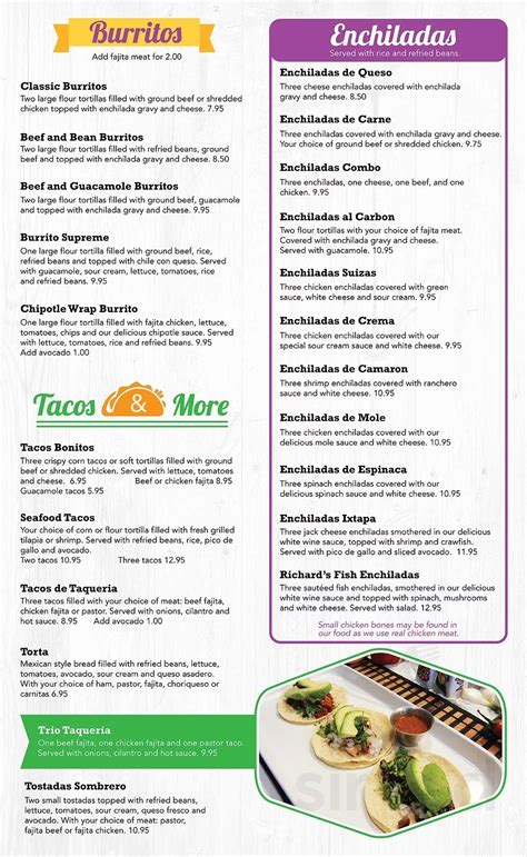 Mr. Sombrero Mexican Restaurant menu in League City, Texas