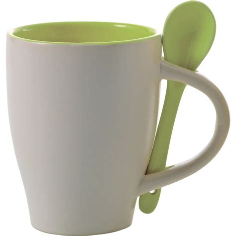 Coffee mug with spoon, Light green - Reklámajándék.hu Ltd.