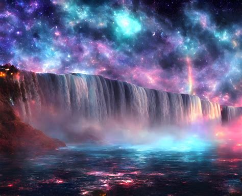 ArtStation - Colorful waterfalls at night wallpapers | Artworks