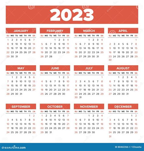 Simple 2023 Year Calendar Vector Illustration | CartoonDealer.com #80462266